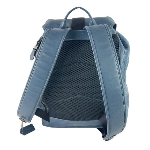 COACH Sky Blue Signature Leather Sullivan Unisex Drawstring Backpack - Picture 9 of 13